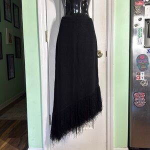 Brenda French for French Rags Black Vintage Asymmetrical Fringe Skirt Size Med
